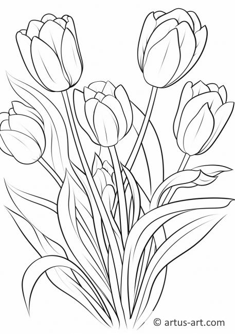 Página para colorir de buquê de tulipas